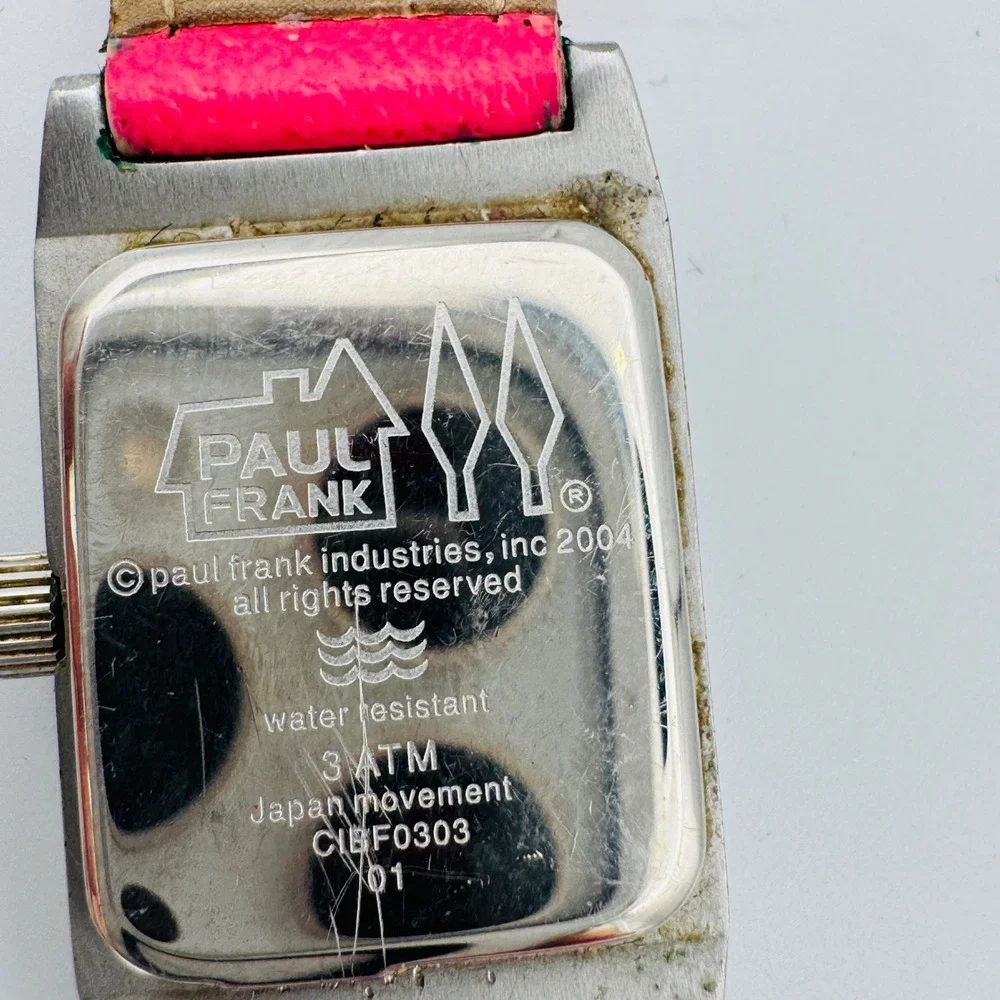 Rare Paul Frank Watch Julius Monkey Face Dial Pink Leather Band Japan Movement